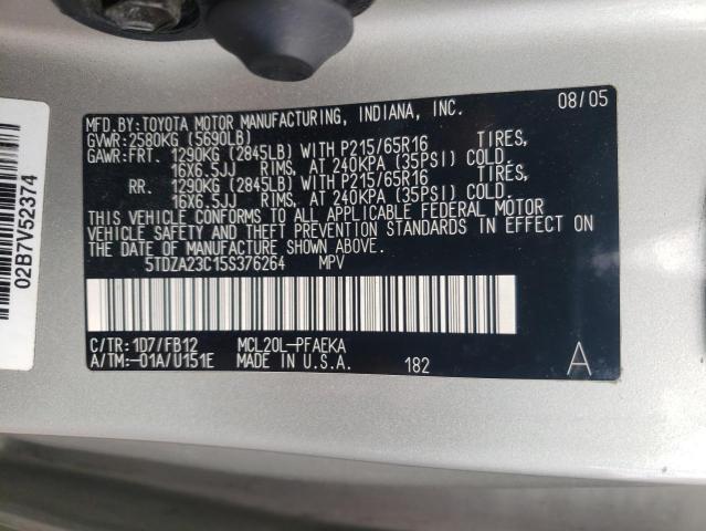 Photo 10 from auction – 2005 TOYOTA SIENNA CE with VIN 5TDZA23C15S376264