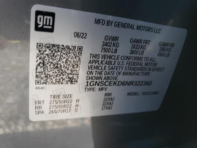 Photo 10 from auction – 2022 CHEVROLET SUBURBAN C with VIN 1GNSCEKD6NR322360