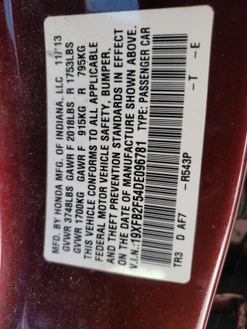 Photo 10 from auction – 2013 HONDA CIVIC LX with VIN 19XFB2F54DE096781