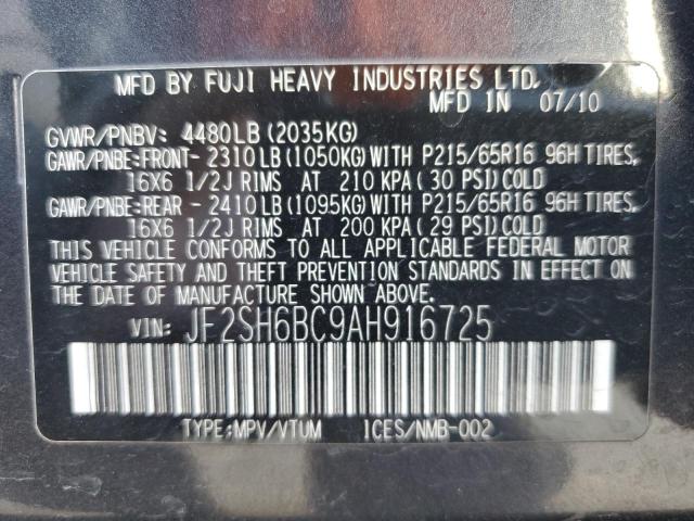Photo 10 from auction – 2010 SUBARU FORESTER X with VIN JF2SH6BC9AH916725