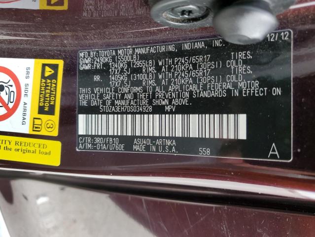 Photo 10 from auction – 2013 TOYOTA HIGHLANDER with VIN 5TDZA3EH7DS034928