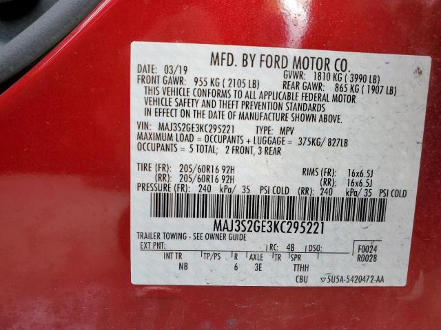 Photo 10 from auction – 2019 FORD ECOSPORT S with VIN MAJ3S2GE3KC295221