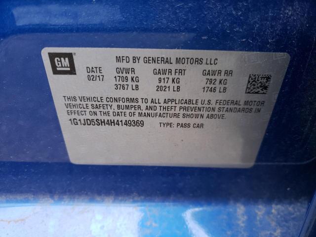 Photo 10 from auction – 2017 CHEVROLET SONIC LT with VIN 1G1JD5SH4H4149369