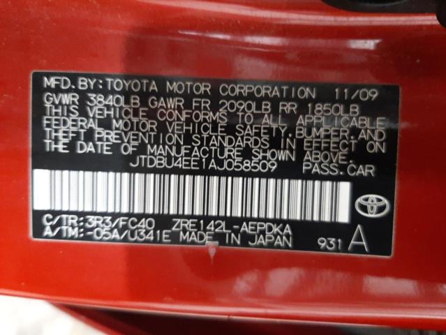 Photo 10 from auction – 2010 TOYOTA COROLLA BA with VIN JTDBU4EE1AJ058509