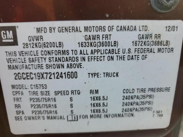Photo 10 from auction – 2002 CHEVROLET SILVERADO with VIN 2GCEC19X721241600