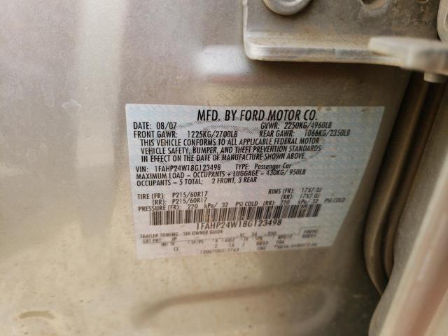 Photo 10 from auction – 2008 FORD TAURUS SEL with VIN 1FAHP24W18G123498