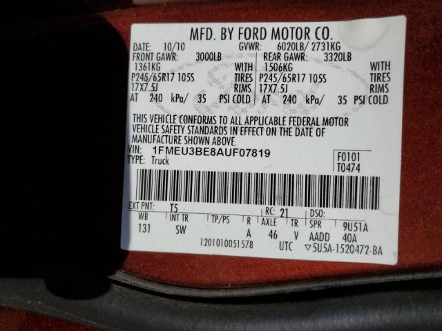 Photo 10 from auction – 2010 FORD EXPLORER S with VIN 1FMEU3BE8AUF07819
