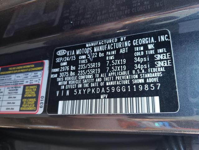 Photo 10 from auction – 2016 KIA SORENTO SX with VIN 5XYPKDA59GG119857