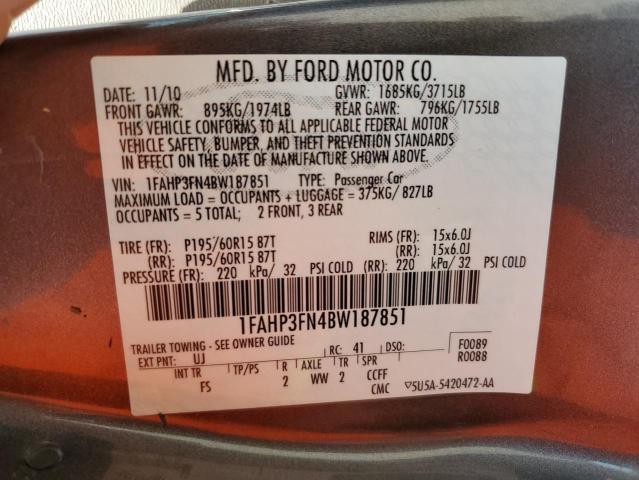 Photo 10 from auction – 2011 FORD FOCUS SE with VIN 1FAHP3FN4BW187851