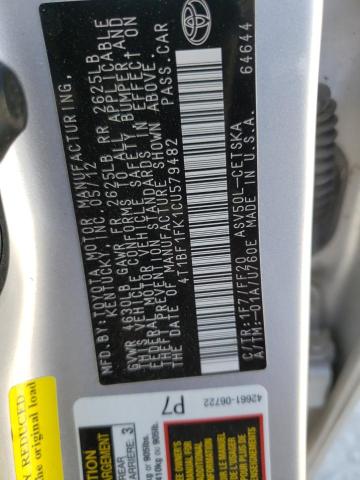 Photo 10 from auction – 2012 TOYOTA CAMRY BASE with VIN 4T1BF1FK1CU579482