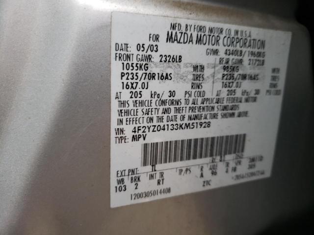Photo 10 from auction – 2003 MAZDA TRIBUTE LX with VIN 4F2YZ04133KM51928