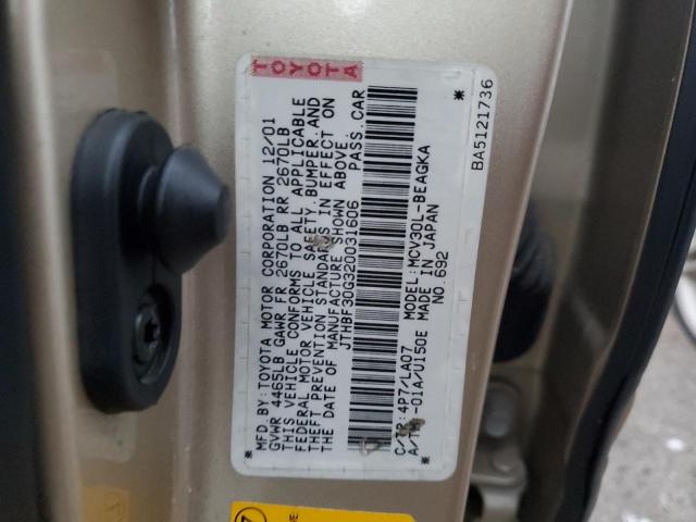 Photo 10 from auction – 2002 LEXUS ES 300 with VIN JTHBF30G320031606