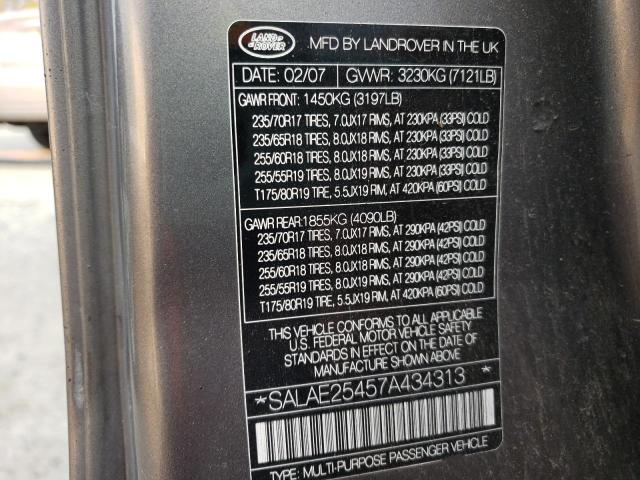 Photo 10 from auction – 2007 LAND ROVER LR3 SE with VIN SALAE25457A434313