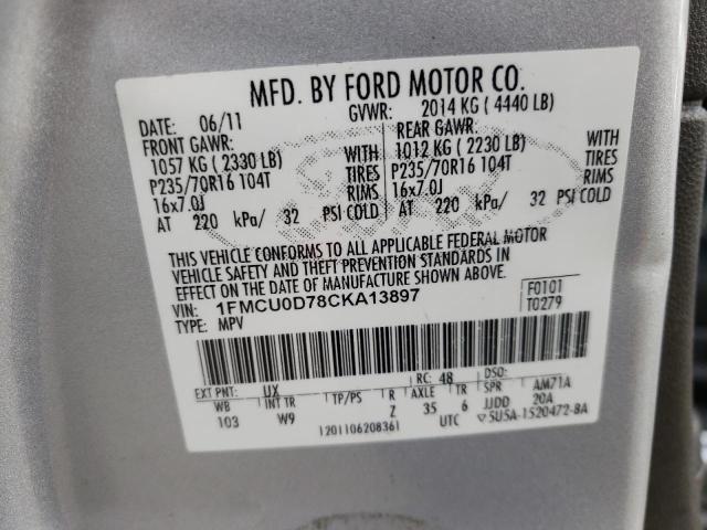 Photo 10 from auction – 2012 FORD ESCAPE XLT with VIN 1FMCU0D78CKA13897