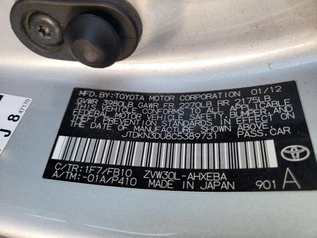 Photo 10 from auction – 2012 TOYOTA PRIUS with VIN JTDKN3DU8C5389731