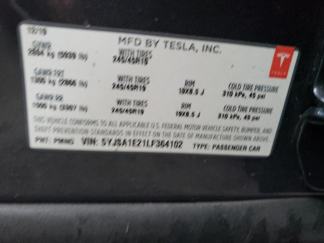 Photo 10 from auction – 2020 TESLA MODEL S with VIN 5YJSA1E21LF364102