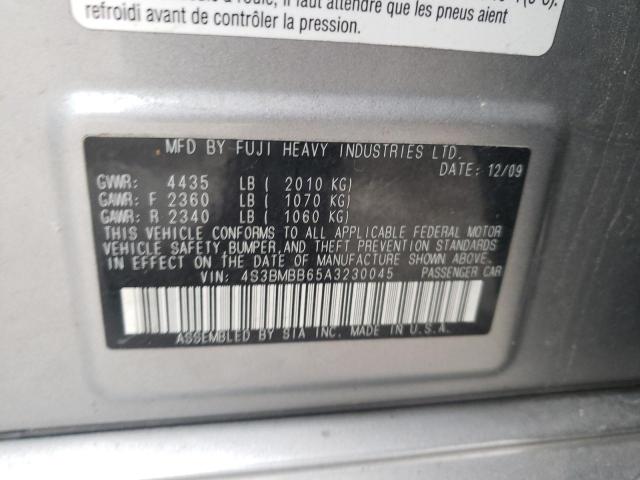 Photo 10 from auction – 2010 SUBARU LEGACY with VIN 4S3BMBB65A3230045