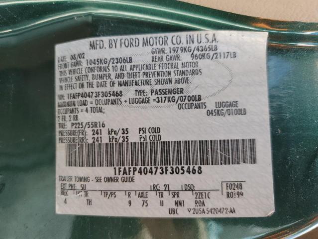 Photo 10 from auction – 2003 FORD MUSTANG with VIN 1FAFP40473F305468