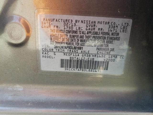 Photo 10 from auction – 2013 NISSAN VERSA S with VIN 3N1CN7AP8DL881691