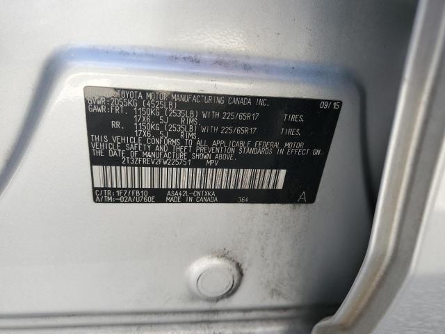 Photo 10 from auction – 2015 TOYOTA RAV4 LE with VIN 2T3ZFREV2FW225751