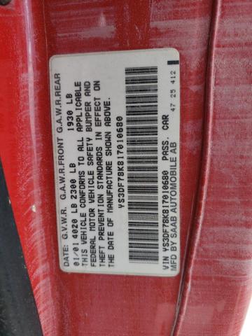 Photo 10 from auction – 2001 SAAB 9-3 SE with VIN YS3DF78K817010680