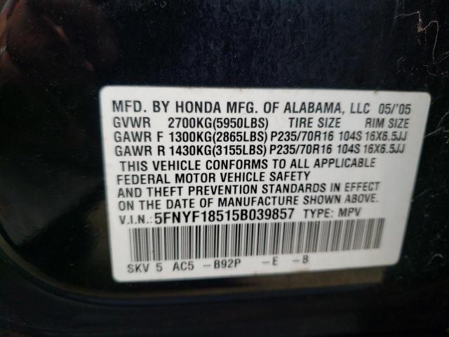 Photo 10 from auction – 2005 HONDA PILOT EXL with VIN 5FNYF18515B039857
