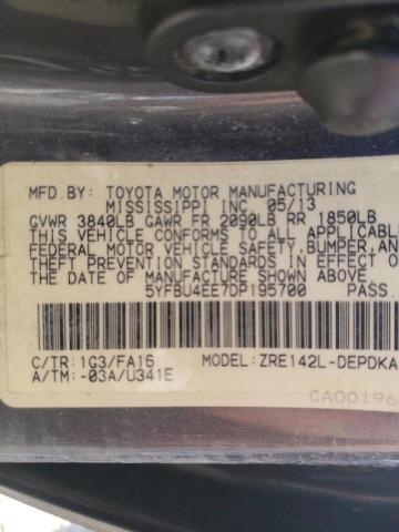 Photo 10 from auction – 2013 TOYOTA COROLLA BA with VIN 5YFBU4EE7DP195700