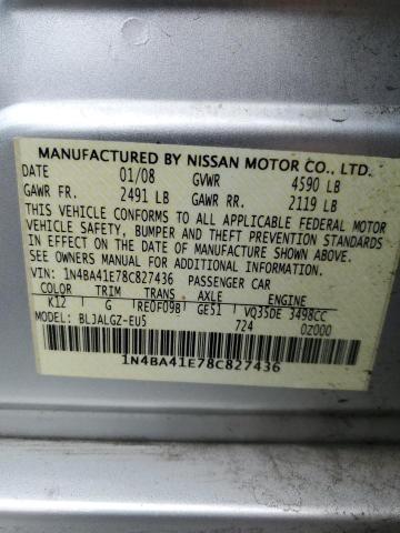 Photo 10 from auction – 2008 NISSAN MAXIMA with VIN 1N4BA41E78C827436