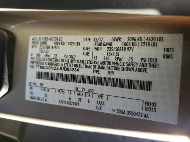 Photo 10 from auction – 2018 FORD ESCAPE SEL with VIN 1FMCU0HD2JUB05234