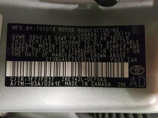 Photo 10 from auction – 2013 TOYOTA COROLLA BA with VIN 2T1BU4EE7DC923161