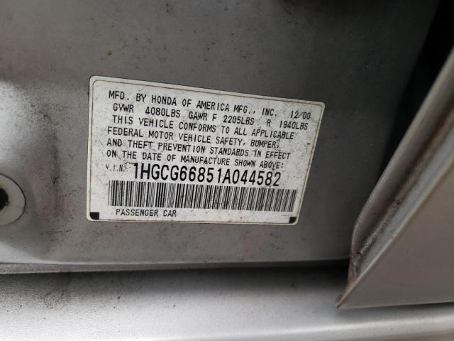 Photo 10 from auction – 2001 HONDA ACCORD EX with VIN 1HGCG66851A044582