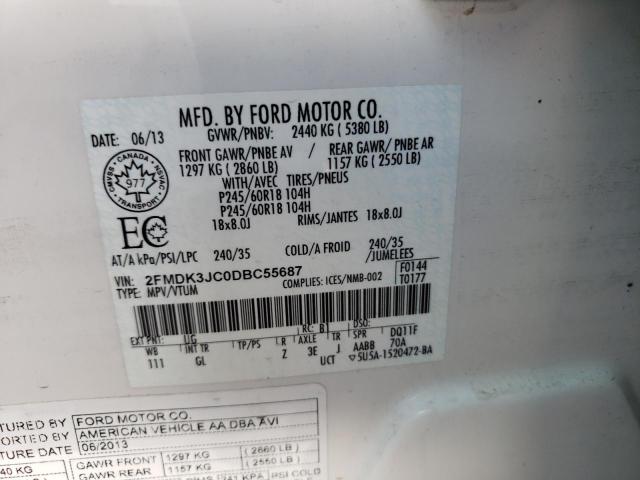 Photo 10 from auction – 2013 FORD EDGE SEL with VIN 2FMDK3JC0DBC55687