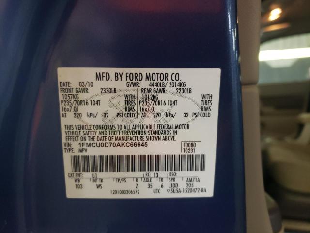 Photo 10 from auction – 2010 FORD ESCAPE XLT with VIN 1FMCU0D70AKC66645