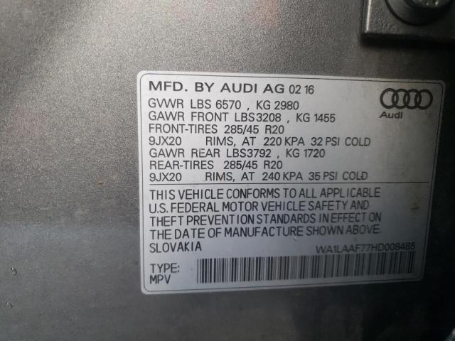 Photo 10 from auction – 2017 AUDI Q7 PREMIUM with VIN WA1LAAF77HD008485