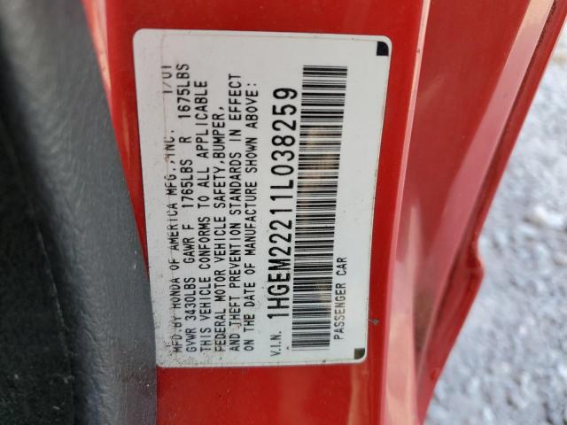 Photo 10 from auction – 2001 HONDA CIVIC DX with VIN 1HGEM22211L038259