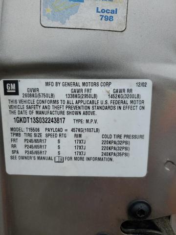 Photo 10 from auction – 2003 GMC ENVOY with VIN 1GKDT13S032243817