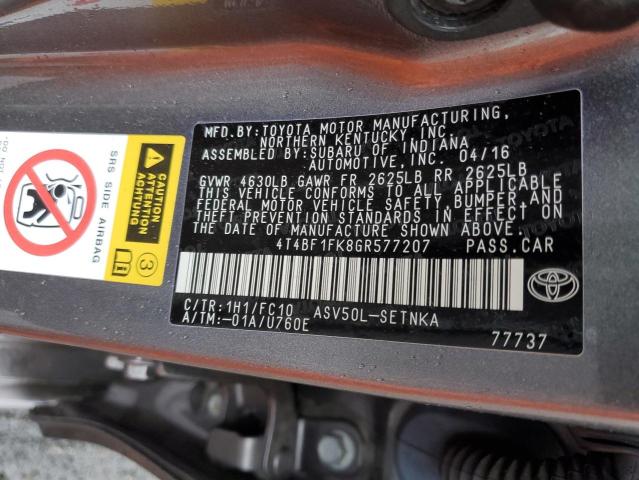 Photo 10 from auction – 2016 TOYOTA CAMRY LE with VIN 4T4BF1FK8GR577207