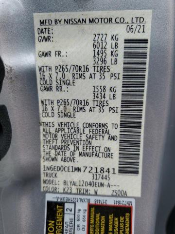 Photo 10 from auction – 2021 NISSAN FRONTIER S with VIN 1N6ED0CE1MN721841