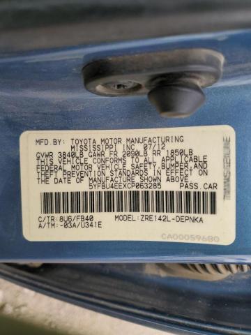 Photo 10 from auction – 2012 TOYOTA COROLLA BA with VIN 5YFBU4EEXCP063285