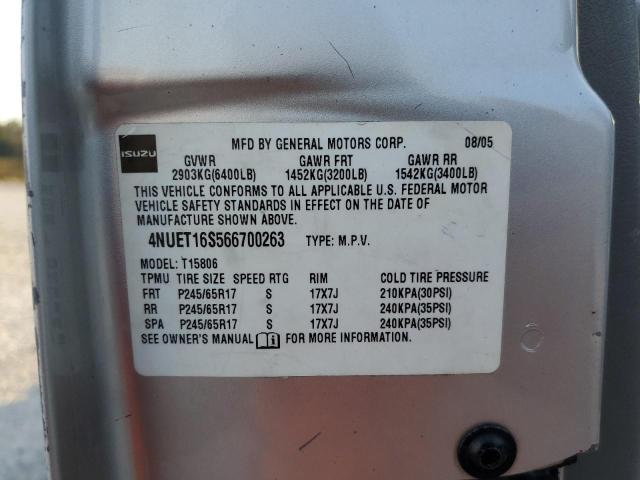 Photo 10 from auction – 2006 ISUZU ASCENDER S with VIN 4NUET16S566700263