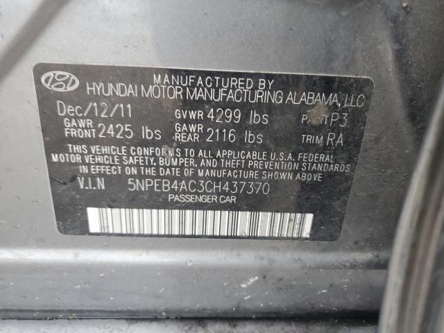 Photo 10 from auction – 2012 HYUNDAI SONATA GLS with VIN 5NPEB4AC3CH437370