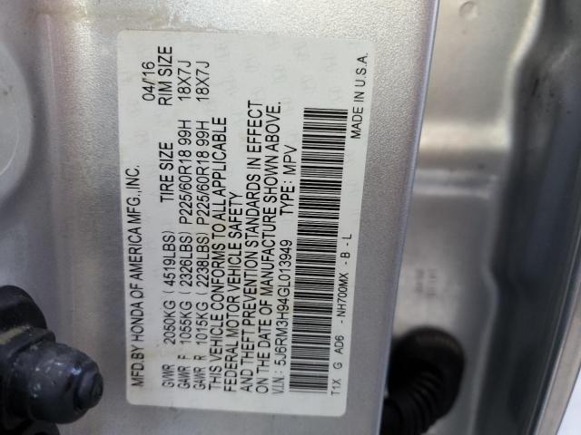 Photo 10 from auction – 2016 HONDA CR-V TOURI with VIN 5J6RM3H94GL013949