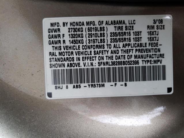 Photo 10 from auction – 2008 HONDA ODYSSEY LX with VIN 5FNRL38288B052396