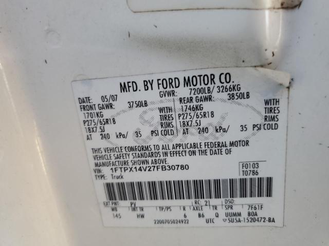 Photo 10 from auction – 2007 FORD F150 with VIN 1FTPX14V27FB30780