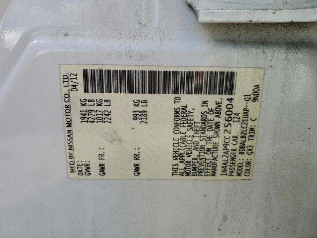 Photo 10 from auction – 2012 NISSAN ALTIMA BAS with VIN 1N4AL2AP9CC256004