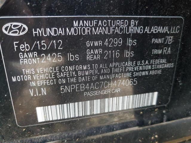 Photo 10 from auction – 2012 HYUNDAI SONATA GLS with VIN 5NPEB4AC7CH474065