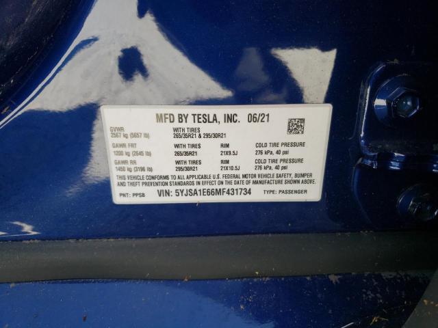 Photo 10 from auction – 2021 TESLA MODEL S with VIN 5YJSA1E66MF431734