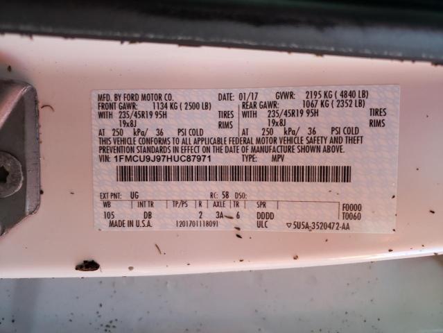 Photo 10 from auction – 2017 FORD ESCAPE TIT with VIN 1FMCU9J97HUC87971