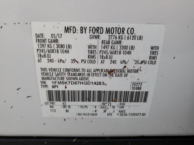 Photo 10 from auction – 2017 FORD EXPLORER X with VIN 1FM5K7D87HGD14283