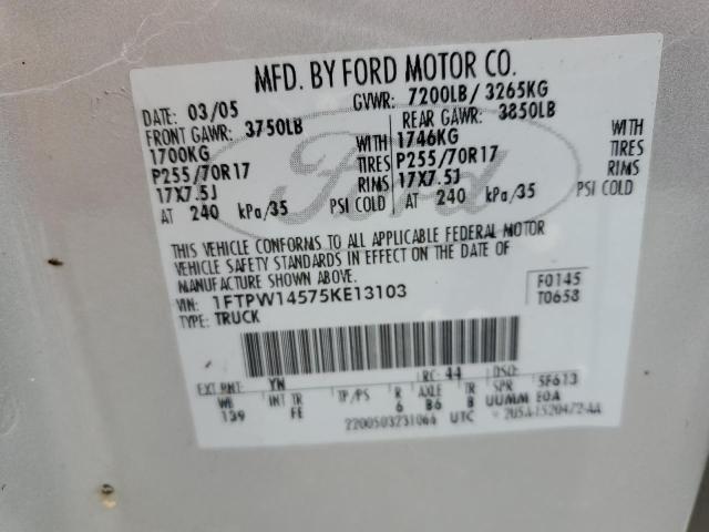 Photo 10 from auction – 2005 FORD F150 SUPER with VIN 1FTPW14575KE13103